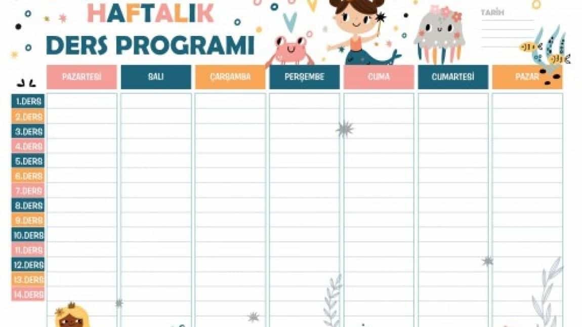 2025-2026 SINIFLARIN HAFTALIK DERS PROGRAMI